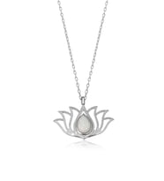 OPAL TAŞLI LOTUS ÇİÇEĞİ GÜMÜŞ KOLYE   925 Ayar Gümüş Kolye (Beyaz-Rodyum)