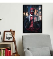 Metal Çerçeveli Cam Tablo Film Karakteri Deadpool Portresi (Siyah)