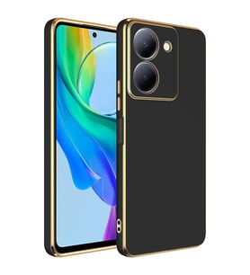 Vivo Y36 4G Kılıf Kenarları Gold Kamera Korumalı Renkli Pastel Silikon Mavi Açık BARK (Siyah)