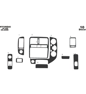 Meriç® Hyundai H 100 Ön Torpido Kaplama Maun 10 Parça 2004-› (Karbon)