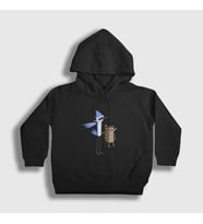 Presmono Unisex Çocuk Beyaz Pointing Mordecai And Rigby Regular Show Kapüşonlu Sweatshirt 449589tt (Siyah)