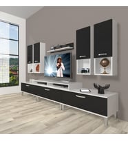 Decoraktiv Ekoflex 8da Slm Krom Ayaklı Tv Ünitesi Tv Sehpası (Beyaz-Siyah)