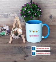 Biyolog Kupa Bardak Beyaz ve Fotoğraflı Ahşap Anahtarlık HediyeBiyologa Hediye (Model 4)