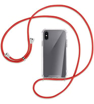 Apple iPhone X / XS Kılıf Boyun Omuz Askılı iPli Anti Şok Köşe Korumalı Şeffaf Silikon (Kırmızı)
