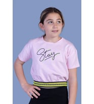 Toontoy Kız Çocuk Şerit Detaylı Baskılı Tişört (Açık Pembe)
