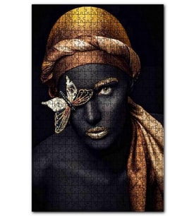 Cakapuzzle Siyahi Kadın  Eşarp Makyaj Altın Kelebek Puzzle Yapboz MDF(Ahşap) (255 Parça)