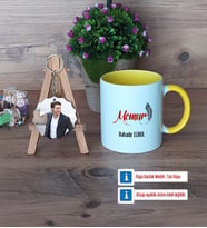 Memur Kupa Bardak Beyaz ve Fotoğraflı Ahşap Anahtarlık Hediye (Model 7)