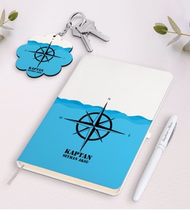 BK Gift Kişiye Özel Kaptan Siyah Defter Kalem Ve Anahtarlık Hediye Seti-10 (Model 2)
