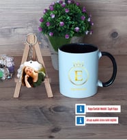 Baş Harf ve İsim Soyisim Kupa Bardak Beyaz ve Fotoğraflı Ahşap Anahtarlık Hediye (Model 11)