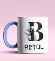 Kişiye Özel B Harfi Romantik Tasarım Siyah Renk Kupa (Mavi)