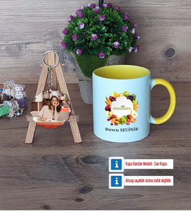 Diyetisyen Kupa Bardak Beyaz ve Fotoğraflı Ahşap Anahtarlık Hediye (Model 7)