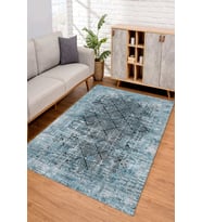 Dijital Kaymaz Taban Yıkanabilir Renkli Salon Halısı Mutfak Halısı Yolluk ND-SD-825 (Mavi)