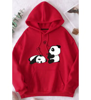 Unisex Panda Baskılı Oversize Sweatshirt (Kırmızı)