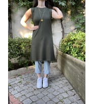 Kadın Sıfır Kol Penye Uzun Tunik İçlik  (Yeşil)