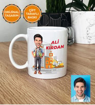 Kişiye Özel Karikatürlü İnşaat Mühendisi Hediye Kupa Bardak Erkek İnşaat Mühendisine Mühendisler Günü Hediyesi (Beyaz)