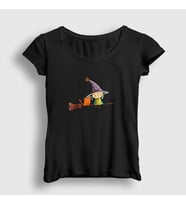 Presmono Kadın Beyaz Cat And Witch Kedi T-Shirt 287518tt (Siyah)