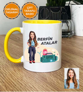 Kişiye Özel Karikatürlü Paramedik Hediye Kupa Bardak Kadın Paramediğe Tıp Bayramı Hediyesi (Sarı)