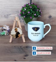 Özel Güvenlik Görevlisi Kupa Bardak Beyaz ve Fotoğraflı Ahşap Anahtarlık Hediye (Model 5)