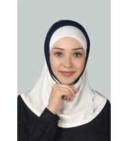 Çift Renkli Hazır Türban Pratik Eşarp Tesettür Hijab (Ekru-Lacivert)