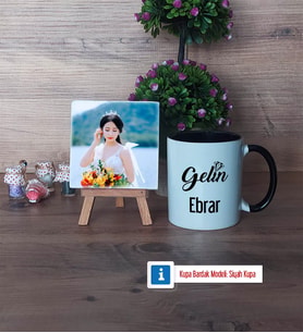 Gelin Fotoğraflı Dekoratif Taş, Kupa Bardak Beyaz Hediye (Model 11)