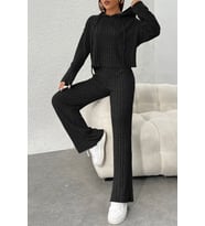 Nare Taş Rengi Crop Bluz Pantolon Alt Üst Takım (Siyah)