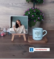Yılbaşı Hediyesi Fotoğraflı Dekoratif Taş, Ahşap Altlıklı Türk Kahvesi Fincanı Hediye (Model 1)