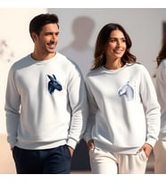 Sevgililer Günü Kombin Erkek Kadın Ejderha Görselli Bisiklet Yaka Sweatshirt (Beyaz)