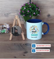 Blogger Kupa Bardak Beyaz ve Fotoğraflı Ahşap Anahtarlık Hediye (Model 3)