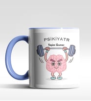 Kişiye Özel Psikiyatr Tasarımlı Siyah Kupa (Beyaz-Mavi)