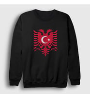 Presmono Unisex Beyaz Albania Türkiye Arnavutluk Bayrağı Sweatshirt 495088tt (Siyah)