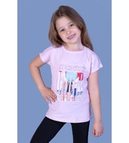 Toontoy Kız Çocuk Dijital Baskılı Taş İşlemeli Tişört (Pembe)