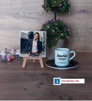 Anestezi Teknisyeni Fotoğraflı Dekoratif Taş, Ahşap Altlıklı Türk Kahvesi Fincanı Hediye (Model 7)