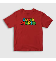 Presmono Unisex Çocuk Beyaz Logo Oyun Super Mario T-Shirt 324520tt (Kırmızı)