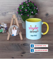 Sosyal Bilgiler Öğretmeni Kupa Bardak Beyaz ve Fotoğraflı Ahşap Anahtarlık Hediye (Model 7)