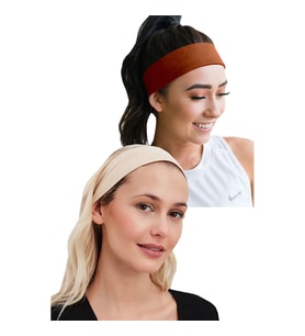2'li Spor Saç Bantları - Kadın & Erkek Spor Tenis Yoga Koşu Makyaj Cilt Maskesi Yüz Yıkama Tarz Ter Kafa Bandı Unisex Kombin Esnek Saç Bandı Seti (Krem-Kiremit)