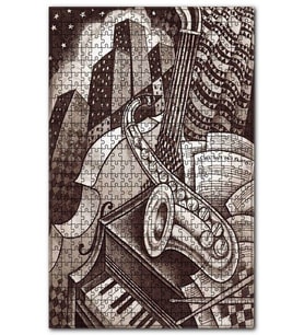 Cakapuzzle Siyah Beyaz Müzik Aletleri Bina Soyut Resim Puzzle Yapboz MDF (Ahşap) (255 Parça)