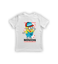 Minions baskılı pamuklu penye kumaş yazlık çocuk tişört (Beyaz)