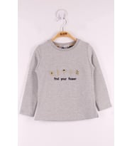 Toontoy Kız Çocuk Yazı Nakışlı Puanlı T-Shirt ( Gri-Melanj)