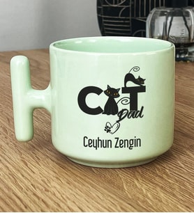 Kişiye Özel Cat Dad Hediye Pastel T Kupa Kedi Babası -3- (Yeşil)