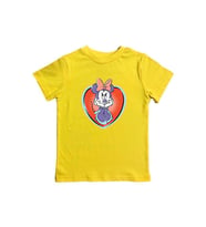 Minnie Mouse baskılı pamuklu penye kumaş yazlık çocuk tişört (Sarı)