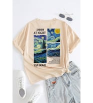 Unisex Van Gogh Baskılı Oversize Tshirt (Bej)