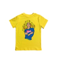 Barbie baskılı pamuklu penye kumaş yazlık çocuk tişört (Sarı)