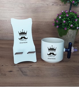 You Are My King Hediye Sepeti Kupa Bardak T Kulplu ve Ahşap Telefon Standı Babaya Doğum Günü Babalar Günü Hediyesi (Model 2)
