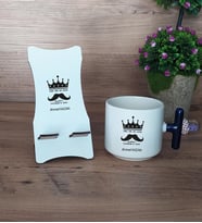 You Are My King Hediye Sepeti Kupa Bardak T Kulplu ve Ahşap Telefon Standı Babaya Doğum Günü Babalar Günü Hediyesi (Model 2)