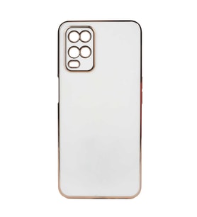 Oppo A54 4G Kılıf Kenarları Gold Kamera Korumalı Renkli Pastel Silikon Mavi Açık BARK (Beyaz)