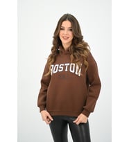 Kadın Kapüşonlu Baskılı Sweatshirt 1627-25 (KAHVE)