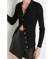 Kadın Modern Tarz Slim Polo Yaka Regular Triko Hırka (Siyah)