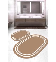 Dijital Baskılı Kaymaz Taban Yıkanabilir Oval 2'li Klozet Takımı Banyo Paspası NOKZ-HT-433 (Kahverengi)
