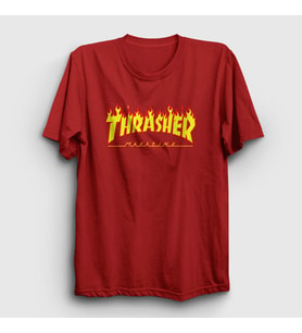 Presmono Unisex Beyaz Logo Thrasher T-Shirt 277580tt (Kırmızı)