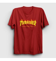 Presmono Unisex Beyaz Logo Thrasher T-Shirt 277580tt (Kırmızı)